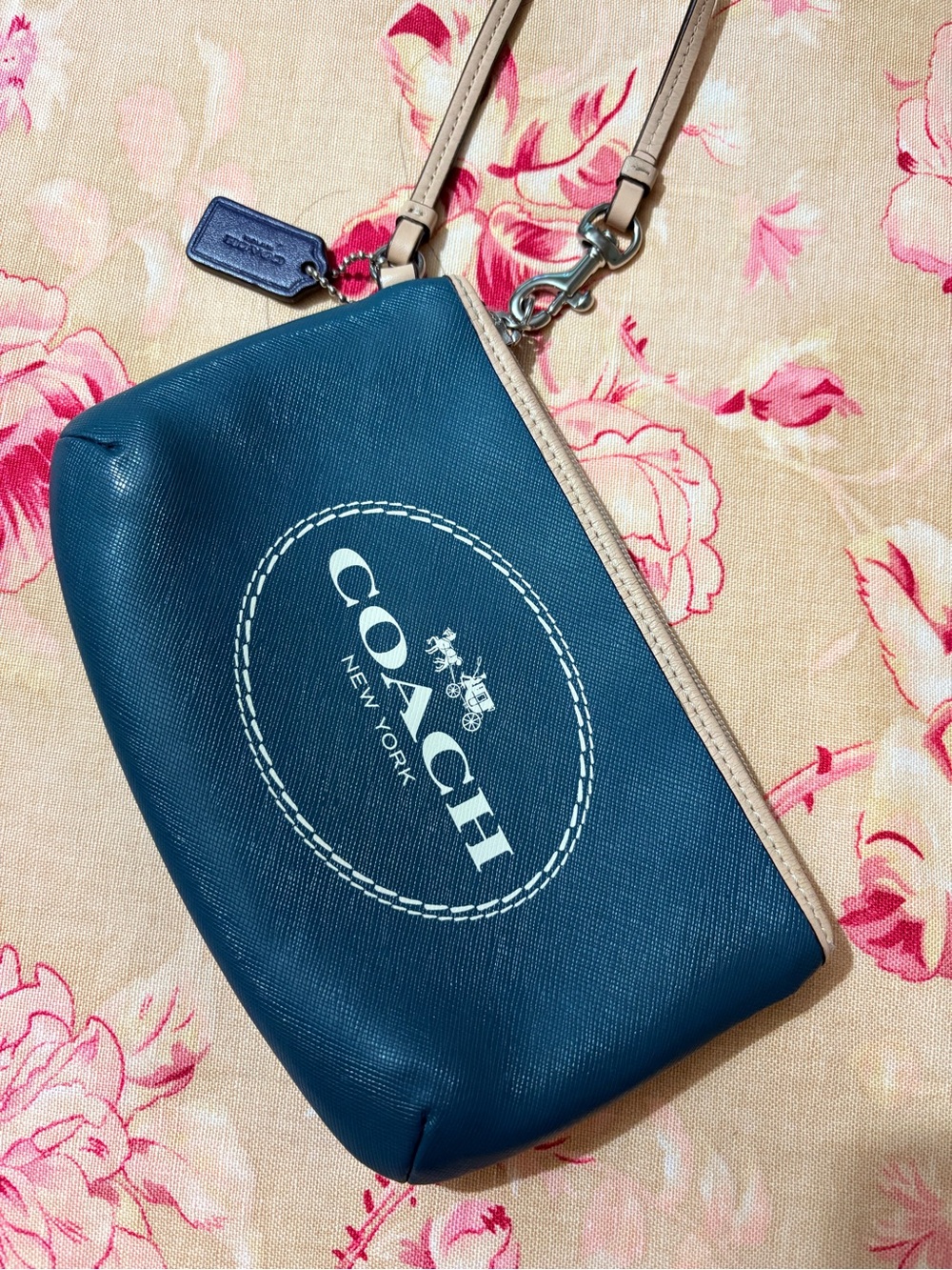 Coach Teal Wristlet with Beige Trim